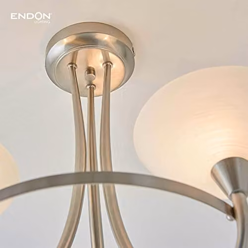 Endon Cagney 3-Light Pendant Ceiling Light Fitting in Satin Chrome with White Glass – 2