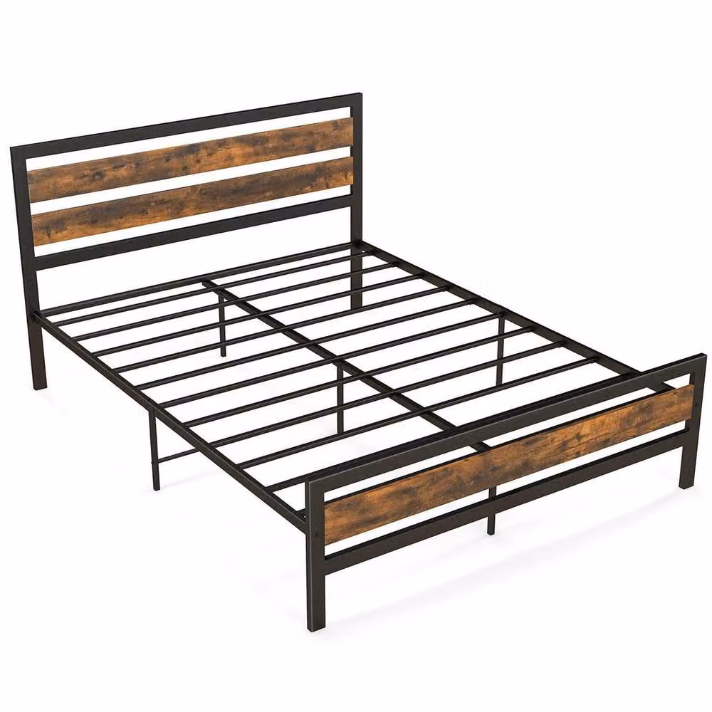 FLAVORA King Metal and Wood Bed Frame with Storage Drawers in Black, 160 x 200 cm – 4