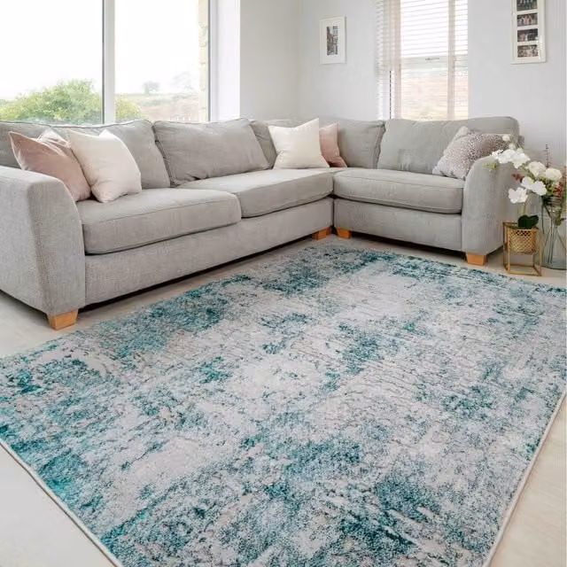 The Rug House Modern Abstract Textured Rectangular Area Rug in Green, W: 110 cm, D: 60 cm