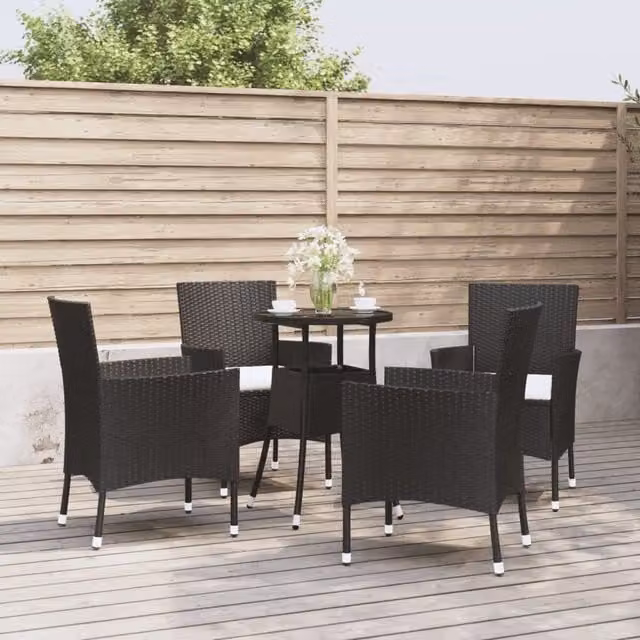 Berkfield Home 5 Piece Black Poly Rattan Garden Bistro Set with Cushions – 1