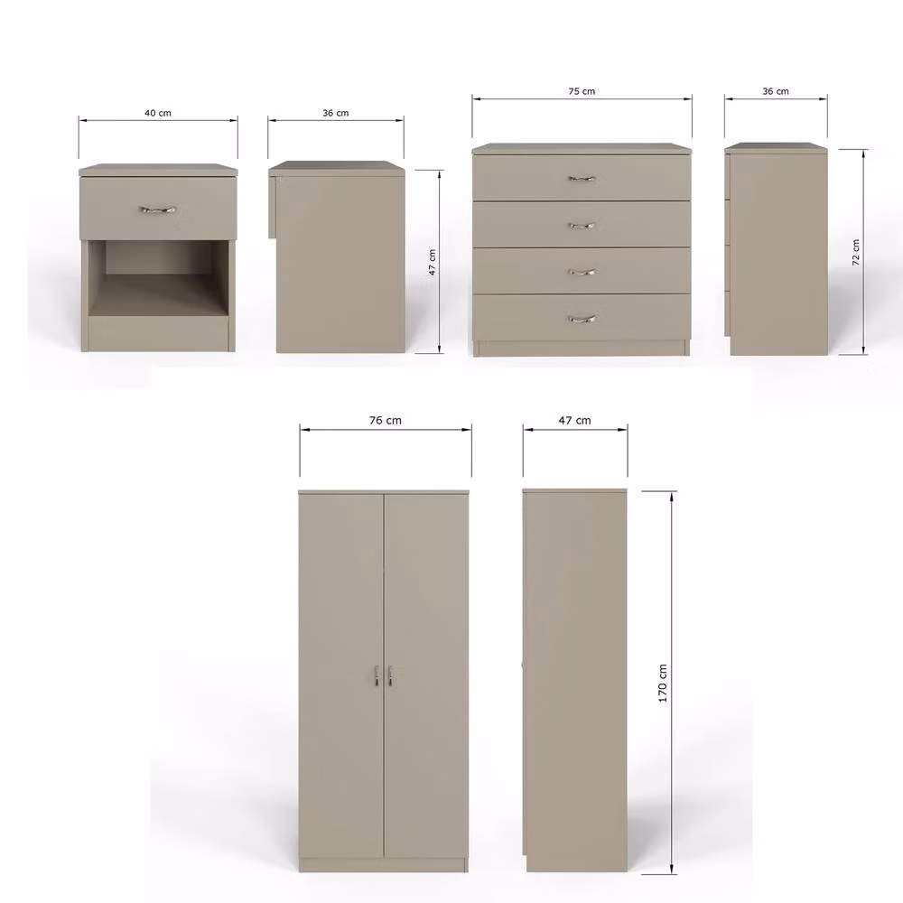 FWStyle Putty 3 Piece Modern Bedroom Furniture Set in Beige – 2