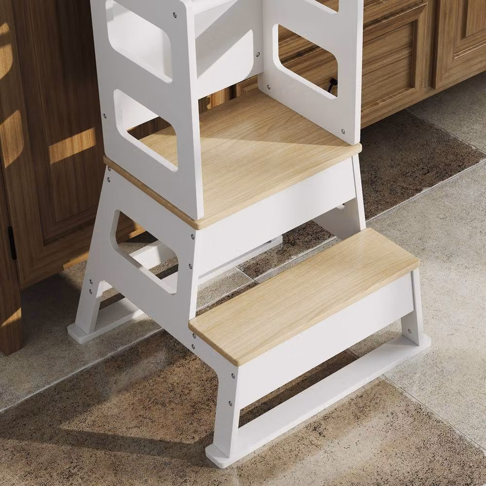 STILVORA Toddler Standing Tower with Blackboard in White – 9