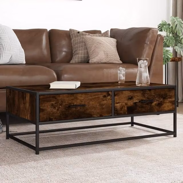Berkfield Home Smoked Oak Coffee Table in Brown, W/D/H: 100 x 50 x 35 cm – 1