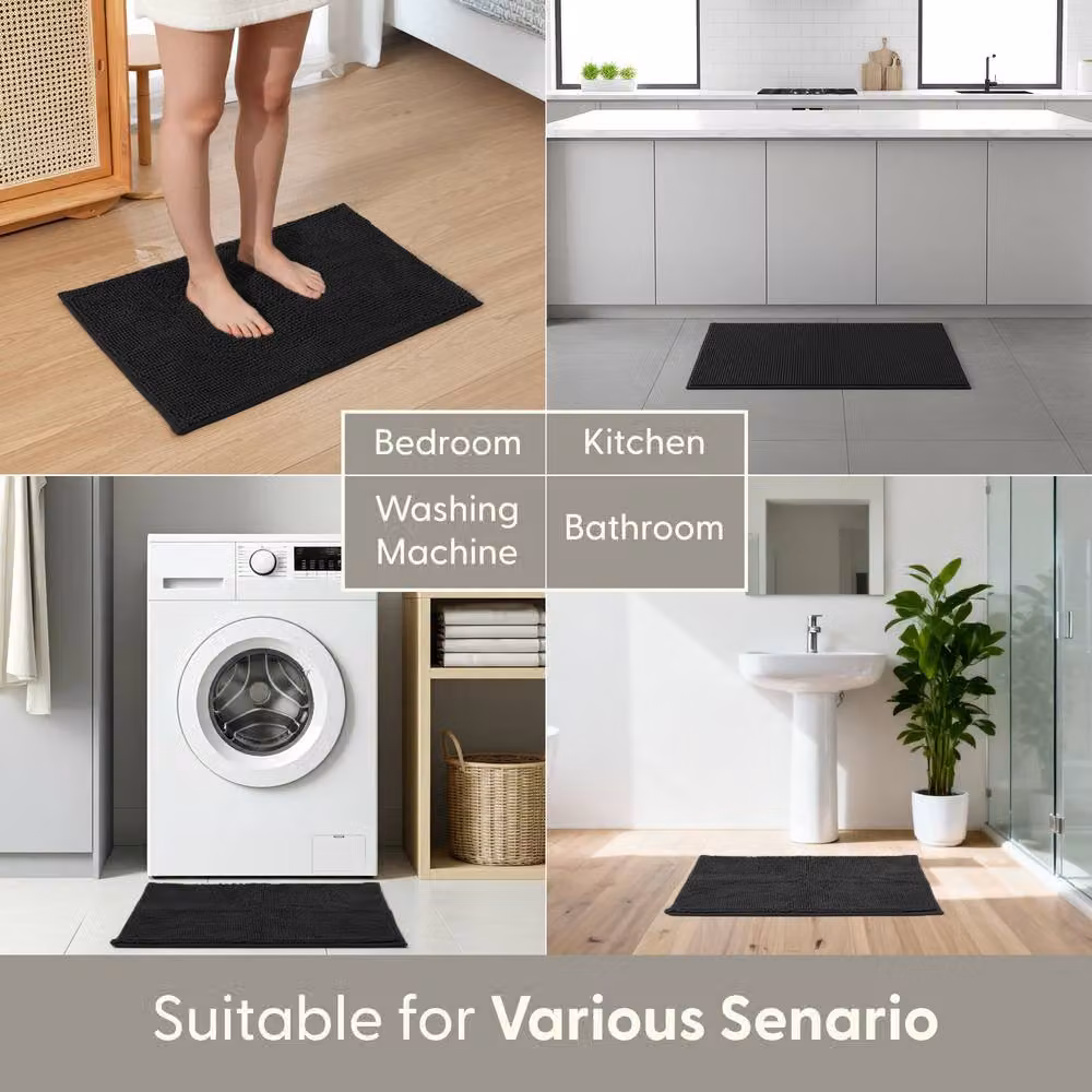 Keplin Non-Slip Microfibre Chenille Bath and Toilet Mat, Black, W: 40 cm, D: 60 cm – 7