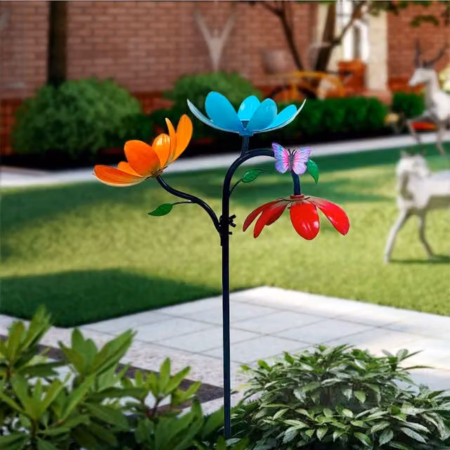 Quipulse Multicolour Floral Metal Wind Spinner Garden Decor Stake