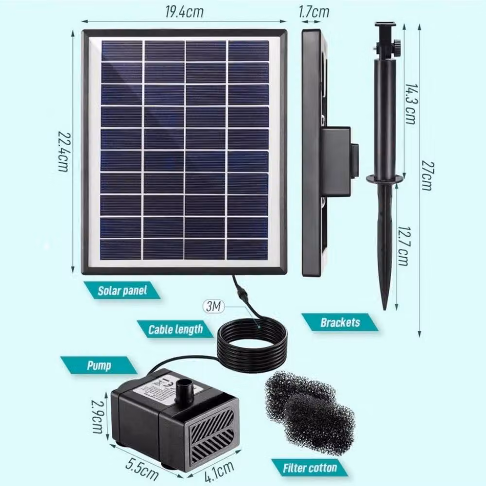 NESTLUNE 6.5W Solar Powered Water Pump for Garden Pools and Fountains, Black, W/D/H: 100 x 100 x 100 cm – 3