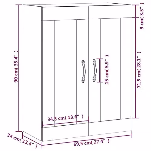 vidaXL Wall Mounted Cabinet in Smoked Oak, W/D/H: 69.5 x 34 x 90 cm – 3