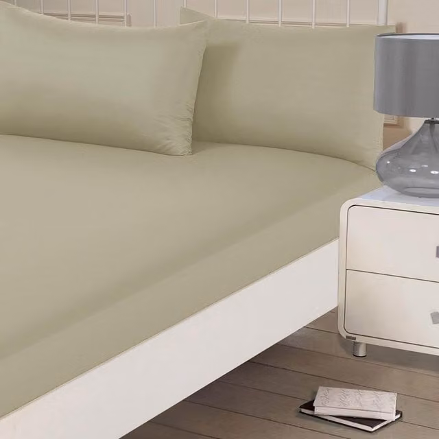 Brentfords Plain Microfibre Fitted Bed Sheet, Green, W/D/H: 90 x 190 cm
