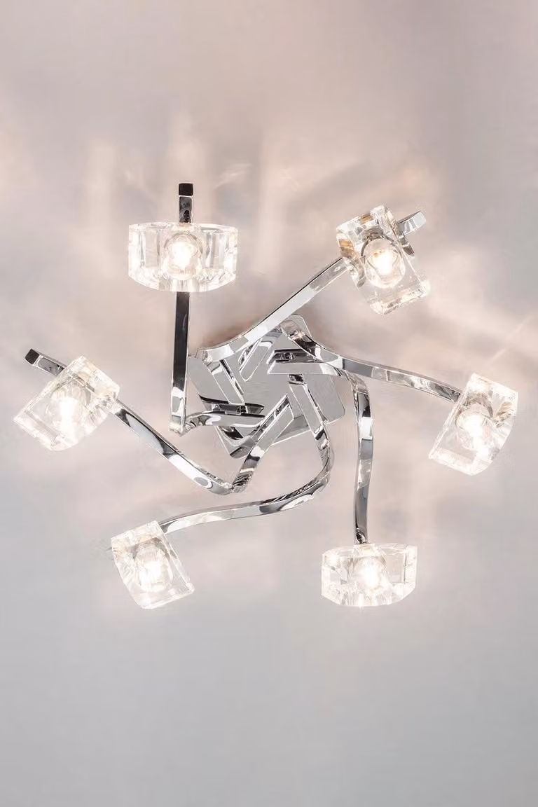 BHS Lighting Bella Large Flush Ceiling Light in Silver and Chrome with Glass