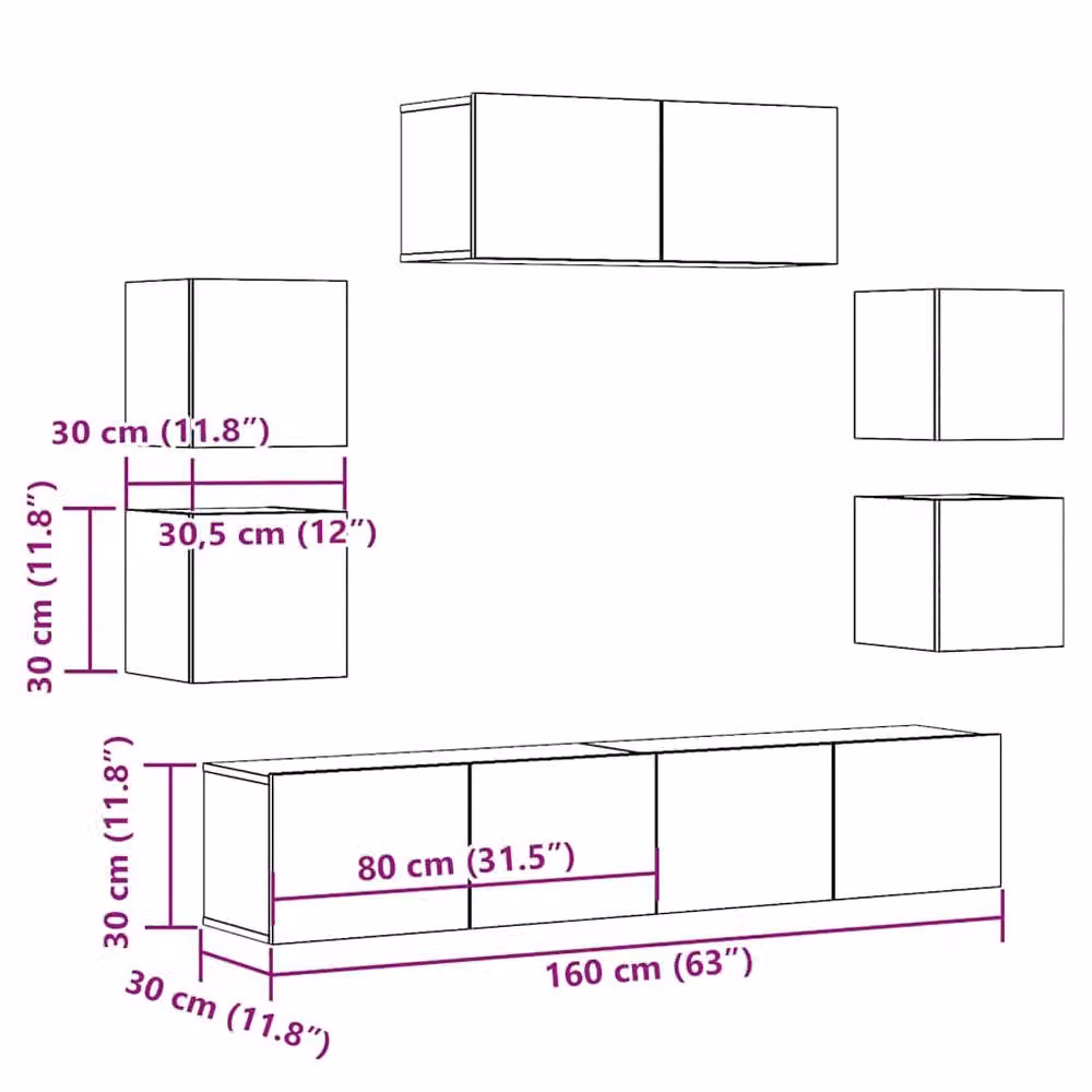 Berkfield Home 7 Piece Wall-mounted Classic TV Cabinet Set in Brown Matt Engineered Wood – 4