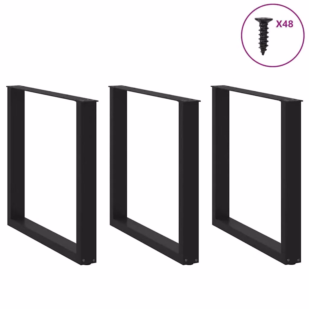 Berkfield Home U-Shaped Coffee Table Legs, 3 Piece Set, Black Steel, W: 90 cm, H: 72.5 cm – 2