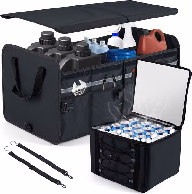 Costway 20L Portable Car Trunk Organizer with Lid in Black – 1