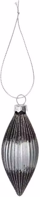 VFM e-Store Silver Oval Glass Christmas Hanging Bauble Decoration H 15 cm x W 7 cm