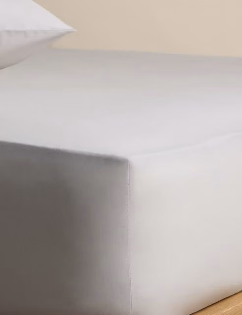 M&S Pure Cotton 180 Thread Count Deep Fitted Sheet, Grey, W: 140 cm, L: 200 cm