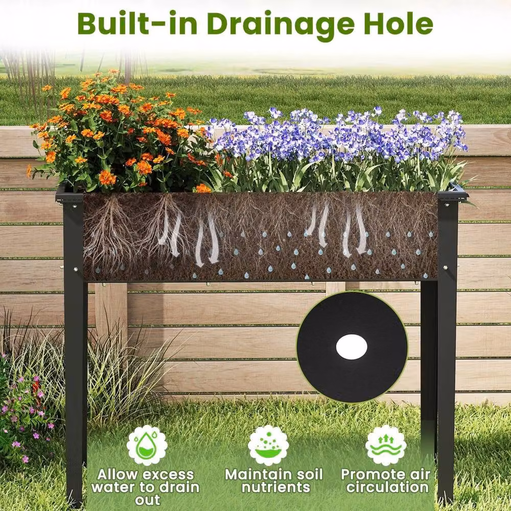VOGREX Raised Metal Garden Bed Planter Box with Drainage Holes, Black – 5