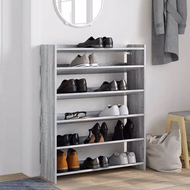 Berkfield Home Grey Sonoma Shoe Rack in Engineered Wood, W/D/H: 80 x 25 x 100 cm