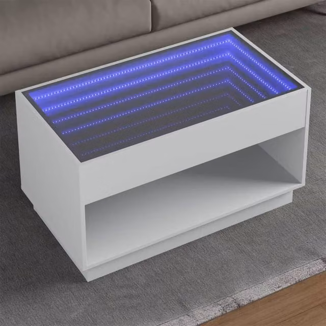 Berkfield Home Infinity LED Coffee Table in White, W/D/H: 90 x 50 x 50 cm