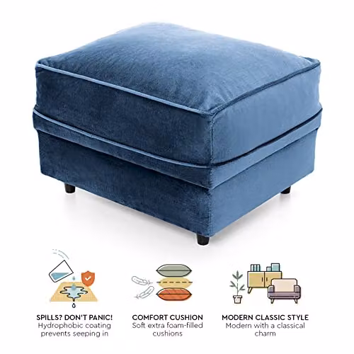 Abakus Direct Chicago Spill-Proof Velvet Footstool in Dark Blue, W/D/H: 60 x 50 x 41 cm – 3