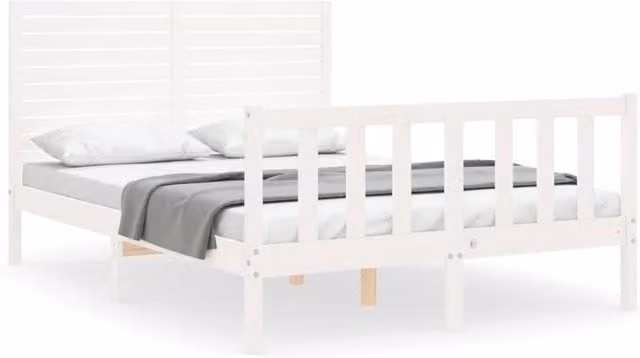 Berkfield Home Solid Wood Pine Bed Frame with Headboard in White, W/D/H: 120 x 200 cm