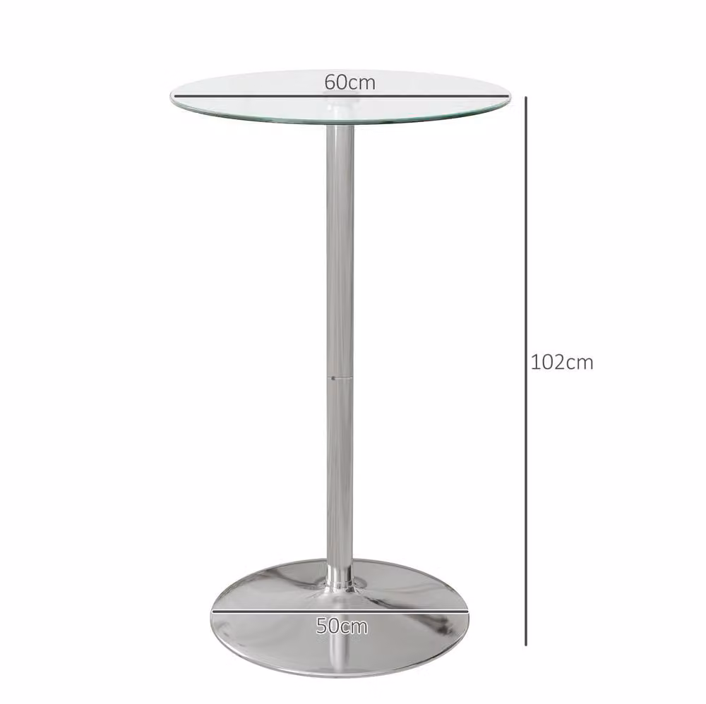 STILVORA Bar Table with Clear Tempered Glass Top, W: 60 cm, D: 60 cm, H: 102 cm – 2