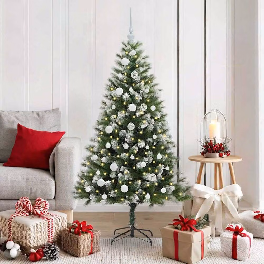 Berkfield Home Lush Artificial Hinged Christmas Tree with Flocked Snow in Green and White, Height: 150 cm – 2