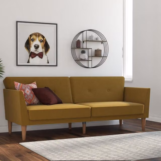 Novogratz Mid-Century Yellow Upholstered Sofa Bed