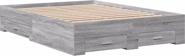 Berkfield Home Modern Double Bed Frame with Drawers in Grey Sonoma, W/D/H: 138 x 200 x 32 cm