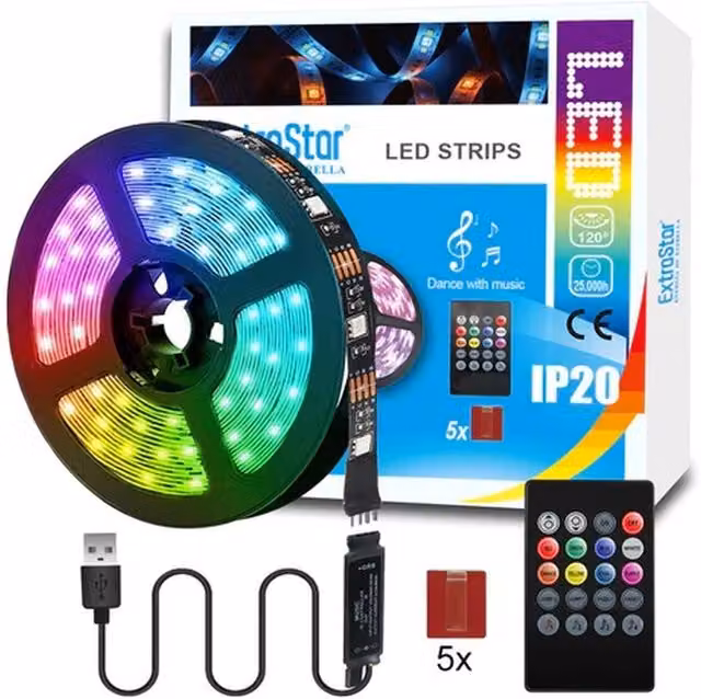 Livingandhome RGB LED Strip Lights with Remote Control, Multicolour, Black