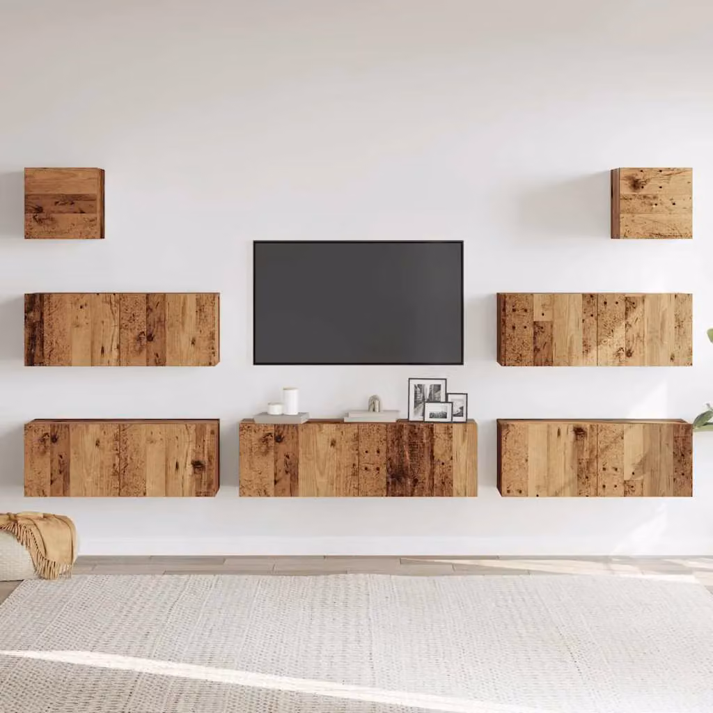 Berkfield Home 7 Piece Wall-mounted Classic TV Cabinet Set in Brown Engineered Wood – 3