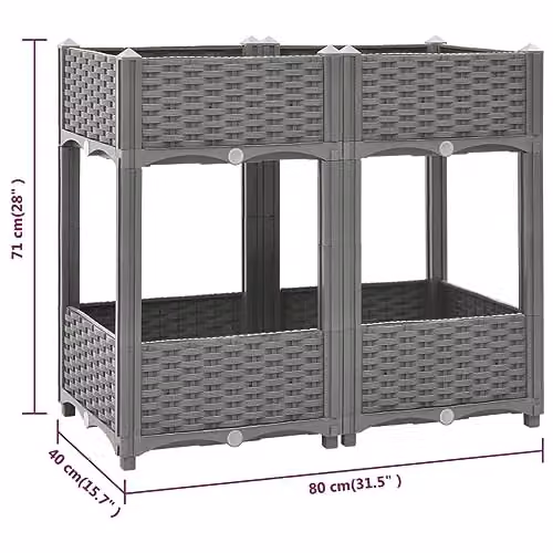 vidaXL Grey Polypropylene Raised Bed W/D/H: 80 x 40 x 71 cm – 3