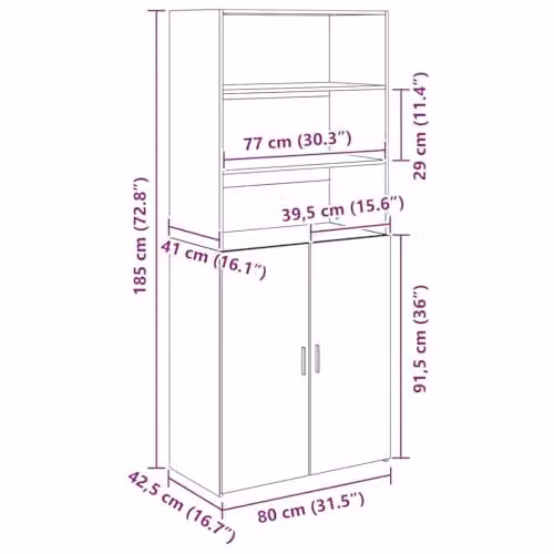 vidaXL Modern Highboard in Black Oak with Hinged Doors and Internal Shelves, W/D/H: 80 x 42.5 x 185 cm – 3