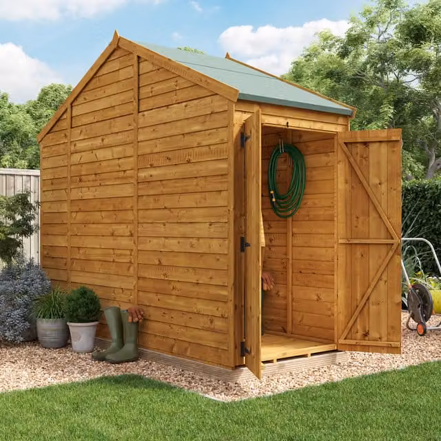 BillyOh Switch Overlap Apex Wooden Shed in Brown with Double Doors and Gable Roof