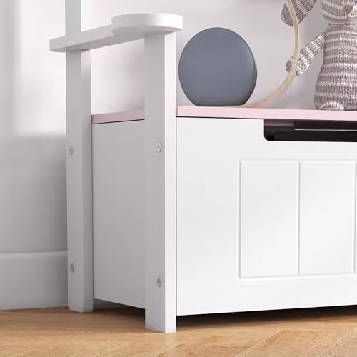 AIYAPLAY 2 in 1 Kids Toy Box and Storage Bench with Soft Close Lid, Pink – 3