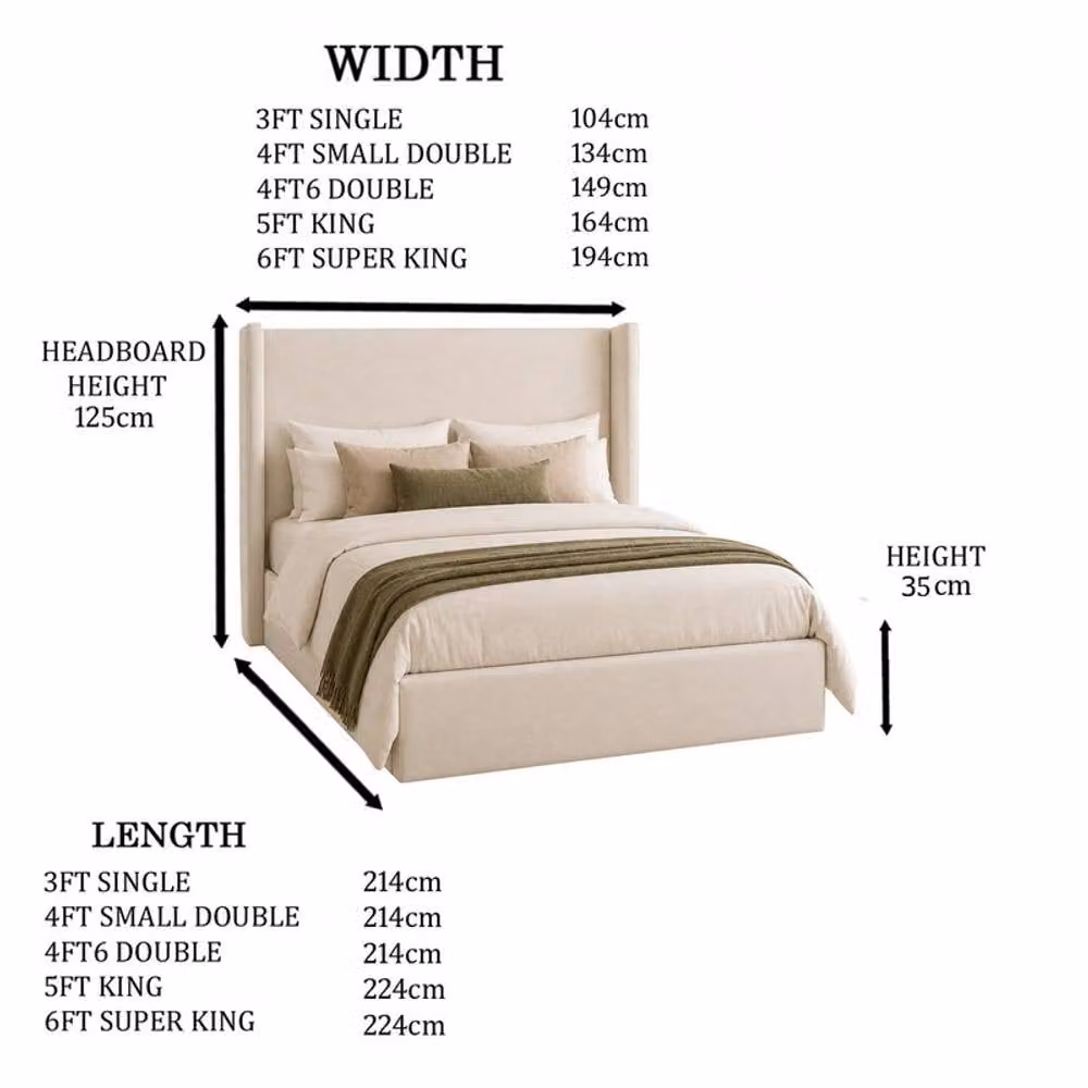 Desire Deco Plush Velvet Lynx Wingback Ottoman Storage Bed Frame in Light Beige, Size: Double (140 x 200 cm) – 2