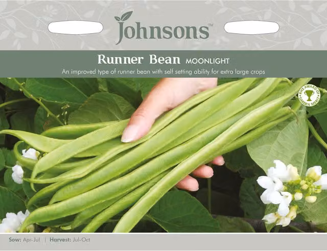 Johnsons Moonlight Runner Bean Vegetable Seeds, Green Fruit, Spring and Summer Planting