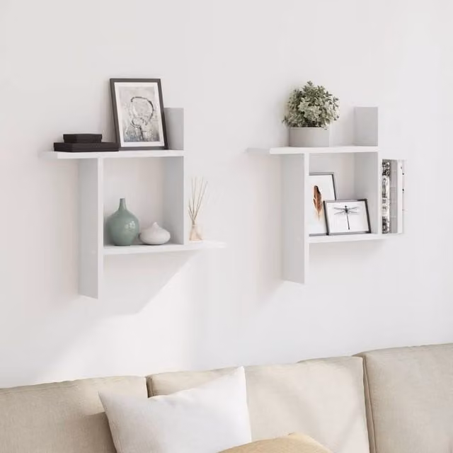Berkfield Home Wall Mounted MDF Shelves, 2 Pack, White, W: 50 cm, D: 12 cm, H: 50 cm