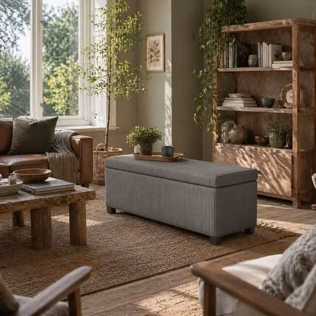 Wyld Haus Bami Rimi Large Grey Corduroy Rectangular Storage Ottoman – 1