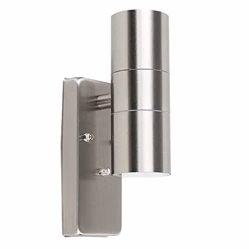 MiniSun Modern Brushed Chrome IP44 Rated Up/Down Outdoor Security Wall Light with Warm White LED Bulb – 1