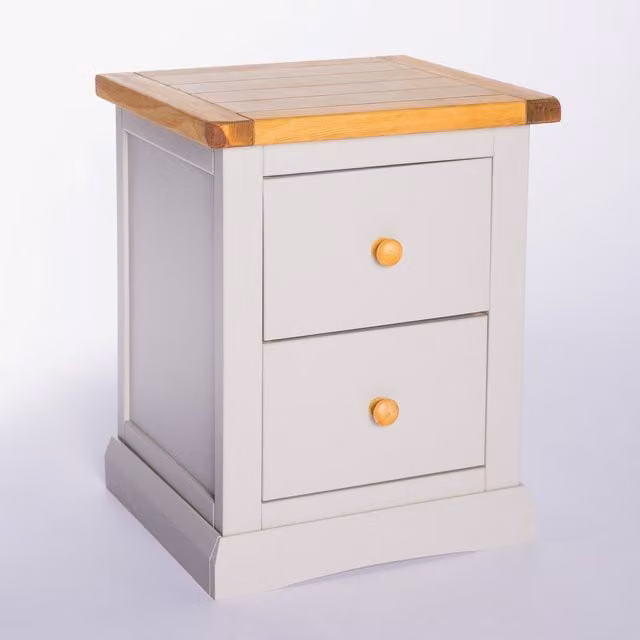Cabinet Bits Loreo 2 Drawer Bedside Table in Light Grey with Wood Knobs