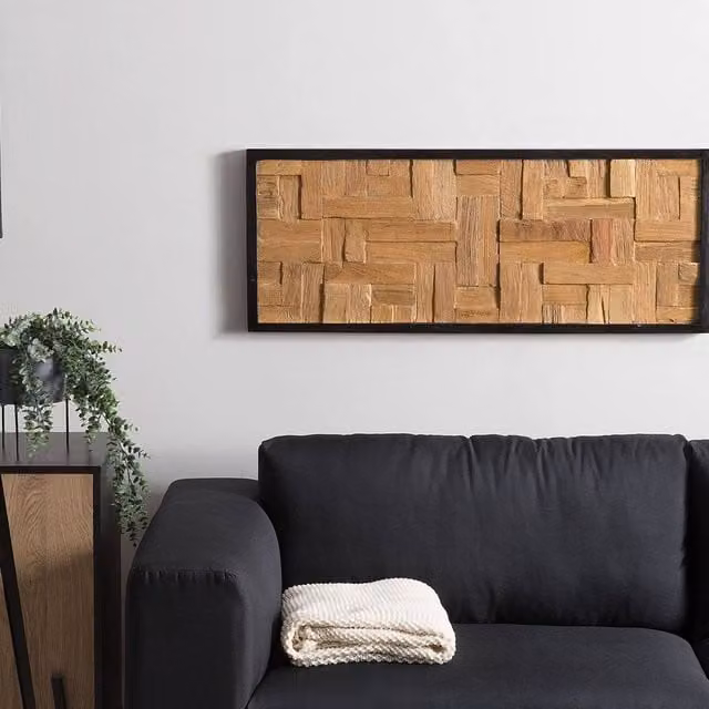 Wyld and Coco Geometric Reclaimed Teak Wall Decor, Brown, W: 40 cm, H: 100 cm