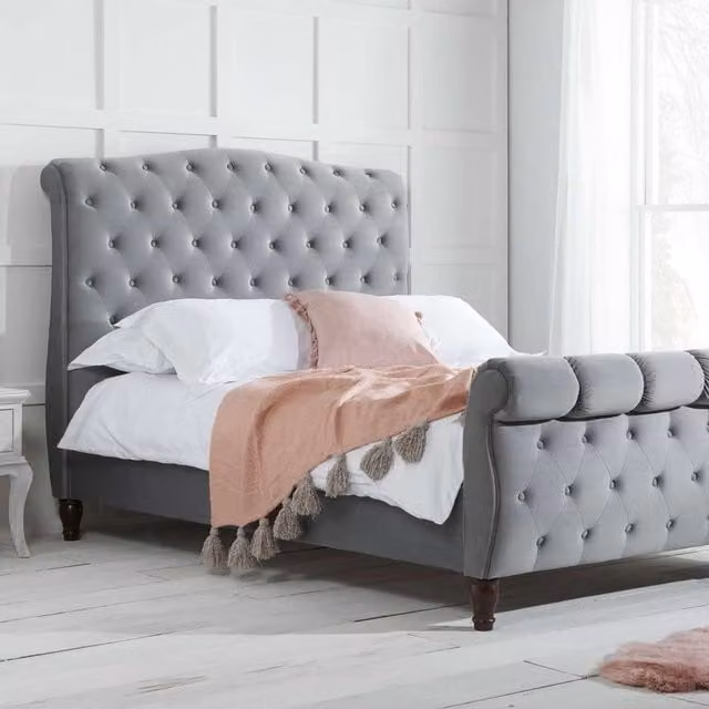 Birlea Colorado Superking Upholstered Velvet Bed in Grey (W/D: 180 x 200 cm)