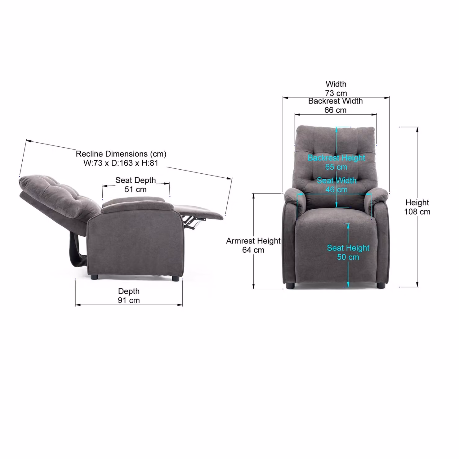 More4Homes Charlbury Fabric Pushback Recliner Armchair in Charcoal Grey – 4