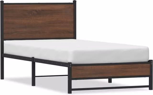 Berkfield Home Metal Bed Frame in Brown Oak, Small Single, W: 75 cm x L: 190 cm