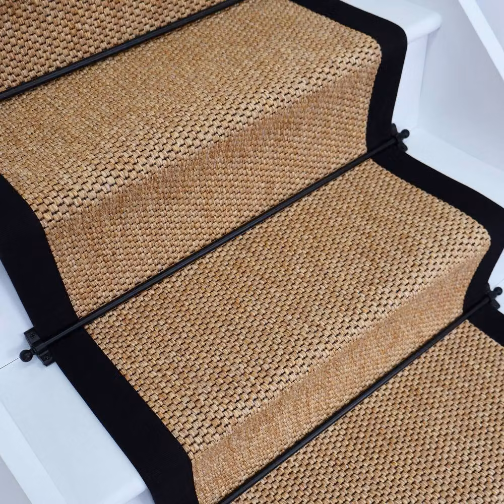 RainbowHome Marlowe Woven Stair Runner in Brown with Black Cotton Border, W: 65 cm, L: 650 cm – 2