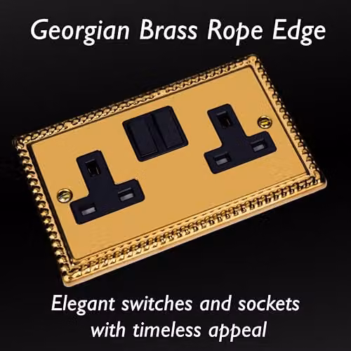 Varilight 2-Gang 13 Amp Flush Switched Socket in Georgian Brass and Black, W: 95 mm, H: 155 mm, D: 31 mm – 3