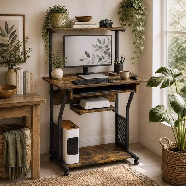 Wyld Haus Nisuke Computer Desk in Brown and Black
