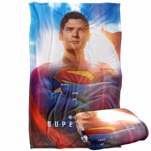 Warner Bros. Superman (2025) Look Up Poster Super Soft Fleece Throw Blanket, Multicolour, W/D/H: 91 x 147 cm