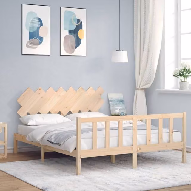 Berkfield Home Rustic Solid Pine Bed Frame with Headboard in Brown, W/D/H: 160 x 200 cm