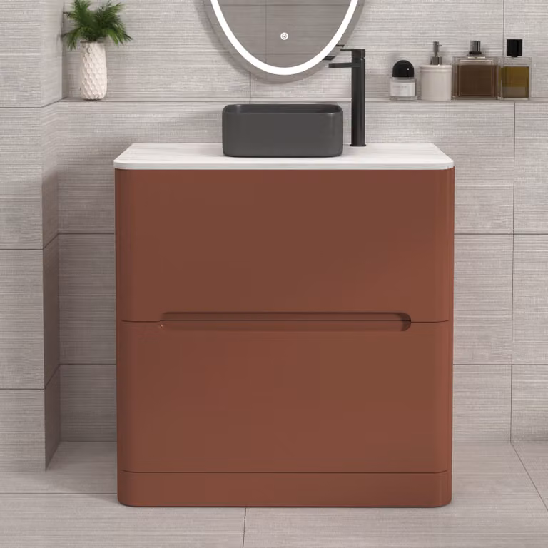 Royal Bathrooms Venice 800mm Terracotta Clay Floor Standing 2 Drawer Vanity Unit with Art Square Basin