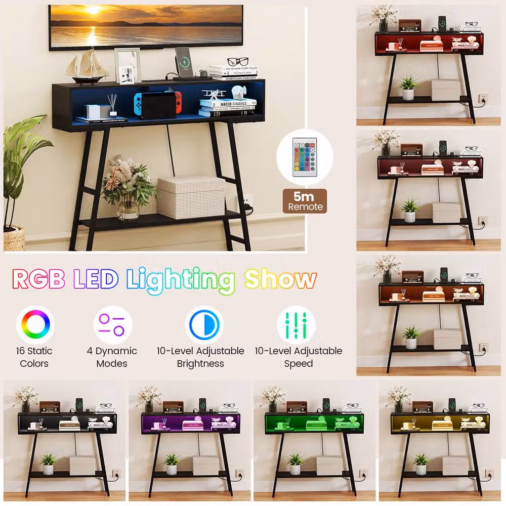 Costway 3-Tier Industrial Console Table with LED Light in Black – 6